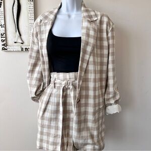 Target A New Day Checkered Gingham Tan Linen Blend Two Piece Short Suit Size M
